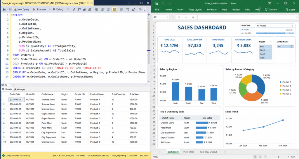 SQL and Excel combination for practical MIS reporting