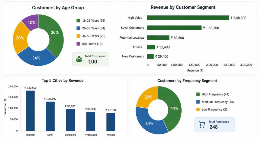customer segmentation insights charts showing revenue and customer distribution