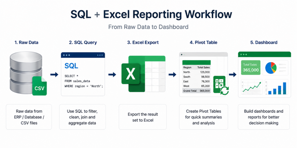 SQL and Excel workflow used in MIS reporting